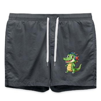 Krokodil Lustige Zeichentrickfigur Kopfhörer Musik - Badeshorts - Anthrazit - Vorne - AI Model Male 185 light (185cm)