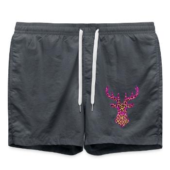 Hirsch PopArt Pink Leoparden Muster Vektor Polygon - Badeshorts - Anthrazit - Vorne - AI Model Male 185 light (185cm)