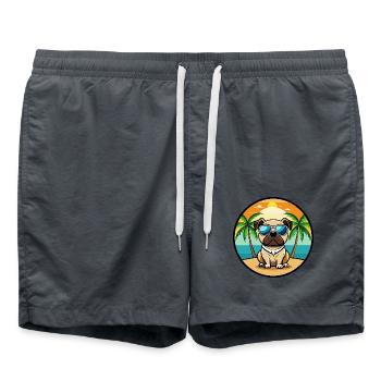 Mops Hund Lustig Cartoon Sommer Strand Sonnenbrille Cool - Badeshorts - Anthrazit - Vorne - AI Model Male 185 light (185cm)
