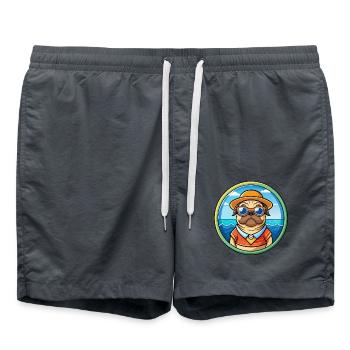 Mops Hund Lustig Cartoon Sommer Strand Sonnenbrille Cool - Badeshorts - Anthrazit - Vorne - AI Model Male 185 light (185cm)