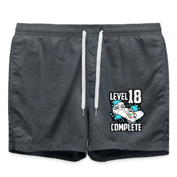 Level 18 Complete Achtzehn Jahre 18. Geburtstag - Badeshorts - Anthrazit - Vorne - AI Model Male 185 light (185cm)