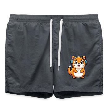 Hamster Lustige Zeichentrickfigur Kopfhörer Musik - Badeshorts - Anthrazit - Vorne - AI Model Male 185 light (185cm)