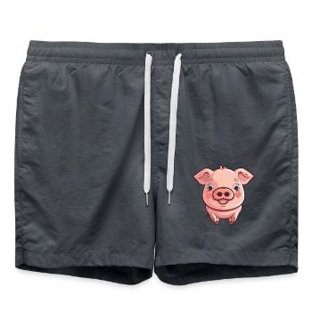 Schwein Karikatur Kawaii Aquarell Illustration - Badeshorts - Anthrazit - Vorne - AI Model Male 185 light (185cm)