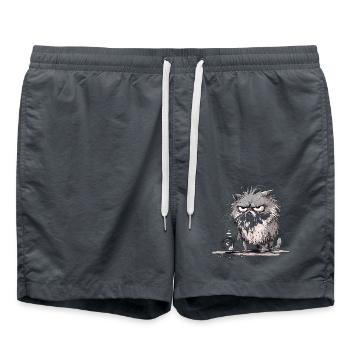 Mürrische Katze Kaffeepause - Lustige Tiermotiv - Badeshorts - Anthrazit - Vorne - AI Model Male 185 light (185cm)