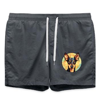 Englisch Toy Terrier Schwarz Tan Hunderasse Aquarell - Badeshorts - Anthrazit - Vorne - AI Model Male 185 light (185cm)