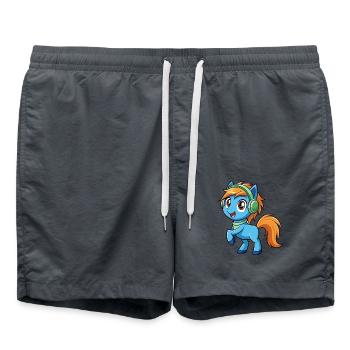 Pony Lustige Zeichentrickfigur Kopfhörer Musik - Badeshorts - Anthrazit - Vorne - AI Model Male 185 light (185cm)