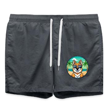 Romanian Mioritic Dog Breed Cartoon Sunglass Beach - Swim Trunks - anthracite - Front - AI Model Male 185 light (185cm)