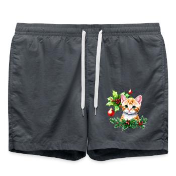 Eine entzückende Katze mit vor Neugier funkelnden Augen - Badeshorts - Anthrazit - Vorne - AI Model Male 185 light (185cm)