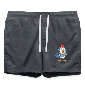 poulet drôle dessin animé personnage casque musique - Short de bain - charbon - Devant - AI Model Male 185 light (185cm)