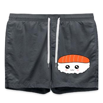 Kawaii, Nigiri, Saumon, Poisson, Riz, Cuisine japonaise - Short de bain - charbon - Devant - AI Model Male 185 light (185cm)