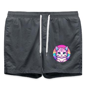 Hantilly Tiffany Katze Bunte Karikatur Aquarell I - Badeshorts - Anthrazit - Vorne - AI Model Male 185 light (185cm)