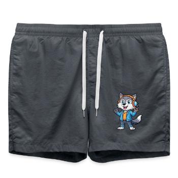 Wolf Funny Cartoon Character Headphone Music - Swim Trunks - anthracite - Front - AI Model Male 185 light (185cm)