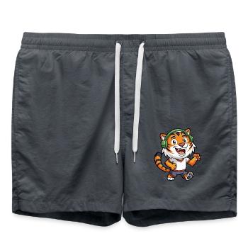 Tiger Funny Cartoon Character Musique de casque - Short de bain - charbon - Devant - AI Model Male 185 light (185cm)