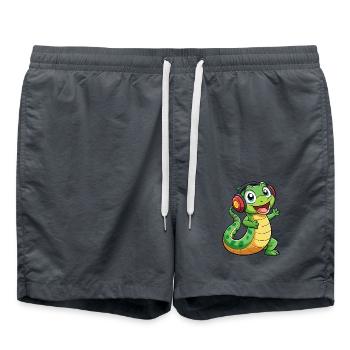 Schlange Lustige Zeichentrickfigur Kopfhörer Musik - Badeshorts - Anthrazit - Vorne - AI Model Male 185 light (185cm)