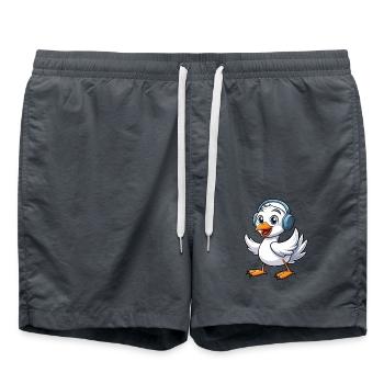 Schwan Lustige Zeichentrickfigur Kopfhörer Musik - Badeshorts - Anthrazit - Vorne - AI Model Male 185 light (185cm)