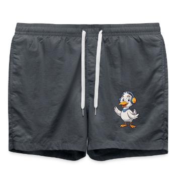 Gans Lustige Zeichentrickfigur Kopfhörer Musik - Badeshorts - Anthrazit - Vorne - AI Model Male 185 light (185cm)