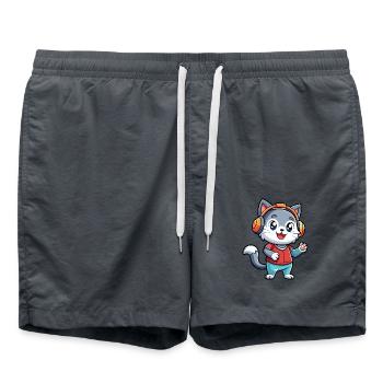 Katze Lustige Cartoon Figur Kopfhörer Musik - Badeshorts - Anthrazit - Vorne - AI Model Male 185 light (185cm)