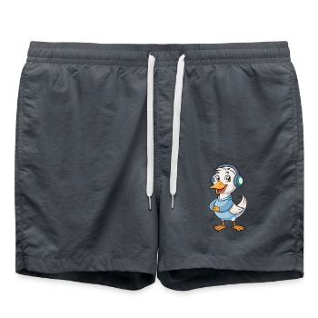 Gans Lustige Zeichentrickfigur Kopfhörer Musik - Badeshorts - Anthrazit - Vorne - AI Model Male 185 light (185cm)