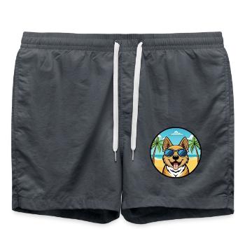 South Russian Ovcharka Dog Breed Cartoon Beach - Swim Trunks - anthracite - Front - AI Model Male 185 light (185cm)
