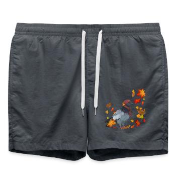Herbsttaube mit Mütze und Schal im Herbstlaub - Badeshorts - Anthrazit - Vorne - AI Model Male 185 light (185cm)