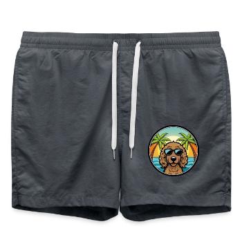 Curly Coated Retriever Dog Breed Cartoon Beach - Swim Trunks - anthracite - Front - AI Model Male 185 light (185cm)