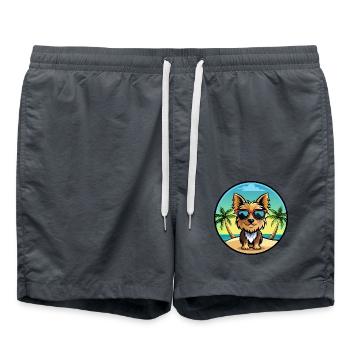 Yorkshire Terrier Dog Breed Cartoon Sunglass Beach - Swim Trunks - anthracite - Front - AI Model Male 185 light (185cm)