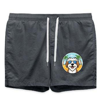 Tibet Terrier Hund Rasse Cartoon Sonnenbrille Strand - Badeshorts - Anthrazit - Vorne - AI Model Male 185 light (185cm)