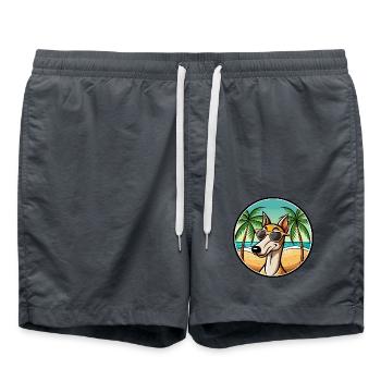 Old Croatian Sighthound Dog Breed Cartoon Beach - Swim Trunks - anthracite - Front - AI Model Male 185 light (185cm)