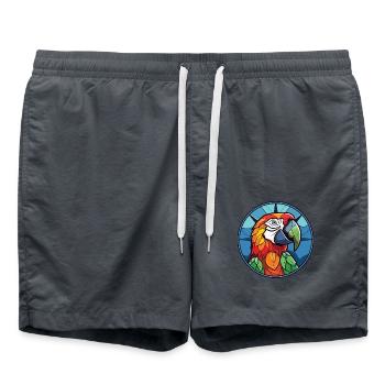 Papagei buntes Aquarell Tier Haustier Illustration - Badeshorts - Anthrazit - Vorne - AI Model Male 185 light (185cm)