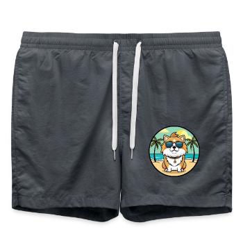 Japanese Chin Dog Breed Cartoon Sunglasses Beach - Swim Trunks - anthracite - Front - AI Model Male 185 light (185cm)