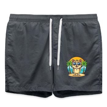 Kurilian Bobtail Katzenrasse Cartoon Sonnenbrille Strand - Badeshorts - Anthrazit - Vorne - AI Model Male 185 light (185cm)