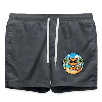 Ginger Longhair Cat Breed Cartoon Sunglasses Beach - Swim Trunks - anthracite - Front - AI Model Male 185 light (185cm)
