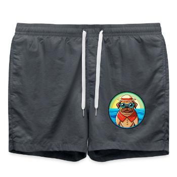 Mops Hund Lustig Cartoon Sommer Strand Sonnenbrille Cool - Badeshorts - Anthrazit - Vorne - AI Model Male 185 light (185cm)