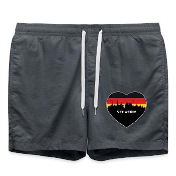 Flaggen-Skyline-Reise-Andenken Schwerins Deutschland - Badeshorts - Anthrazit - Vorne - AI Model Male 185 light (185cm)