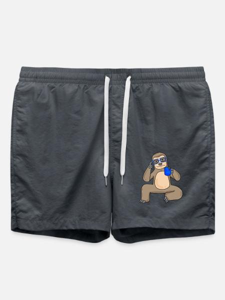 Sloth with glasses and coffee - Swim Trunks - anthracite