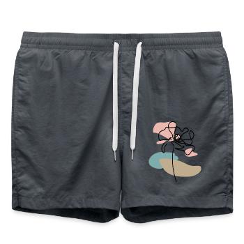 Poppies abstraits coquelicots au trait d’art éclaboussures de couleur - Short de bain - charbon - Devant - AI Model Male 185 light (185cm)