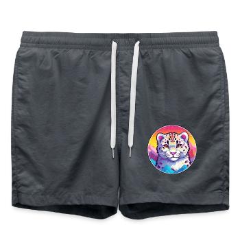 Schneeleopard Katze Bunte Karikatur Aquarell Illus - Badeshorts - Anthrazit - Vorne - AI Model Male 185 light (185cm)