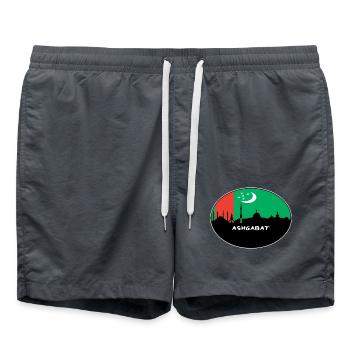 Aschgabat Turkmenistan-Flaggen-Skyline-Schattenbild Trav - Badeshorts - Anthrazit - Vorne - AI Model Male 185 light (185cm)