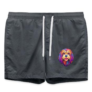 Lhasa Apso Hunderasse Cartoon Kawaii Illustration - Badeshorts - Anthrazit - Vorne - AI Model Male 185 light (185cm)