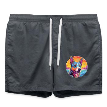 Australischer Viehhund Rasse buntes Karikaturwasser - Badeshorts - Anthrazit - Vorne - AI Model Male 185 light (185cm)