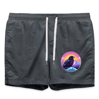 Krähe Aquarell Karikatur Kawaii Haustier Tier Bunt - Badeshorts - Anthrazit - Vorne - AI Model Male 185 light (185cm)