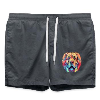 Leonberger Hunderasse Aquarell Karikatur Kawaii Col - Badeshorts - Anthrazit - Vorne - AI Model Male 185 light (185cm)
