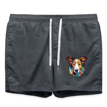 Scotch Collie Hunderasse Aquarell Illustration - Badeshorts - Anthrazit - Vorne - AI Model Male 185 light (185cm)