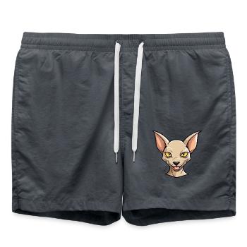 Peterbald Katze Karikatur Aquarell Illustration - Badeshorts - Anthrazit - Vorne - AI Model Male 185 light (185cm)