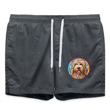 Bergamasco Schäferhund Hunderasse buntes Aquarell - Badeshorts - Anthrazit - Vorne - AI Model Male 185 light (185cm)