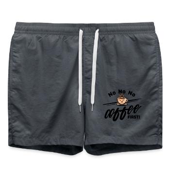 No No No, Coffee first - Lächelnde Kaffeetasse - Badeshorts - Anthrazit - Vorne - AI Model Male 185 light (185cm)