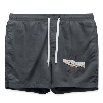 Hundepfote auf Menschenhand mit Spruch - Badeshorts - Anthrazit - Vorne - AI Model Male 185 light (185cm)