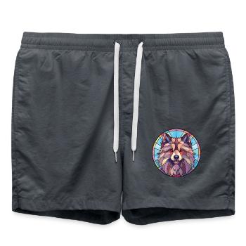 Keeshond Hunderasse Aquarell Glas Illustration - Badeshorts - Anthrazit - Vorne - AI Model Male 185 light (185cm)