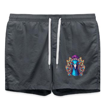Pfau buntes Aquarell Cartoon Kawaii Tier - Badeshorts - Anthrazit - Vorne - AI Model Male 185 light (185cm)