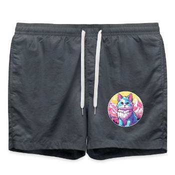 Amerikanische Bobtail-Katze Buntes Cartoon-Aquarell I - Badeshorts - Anthrazit - Vorne - AI Model Male 185 light (185cm)